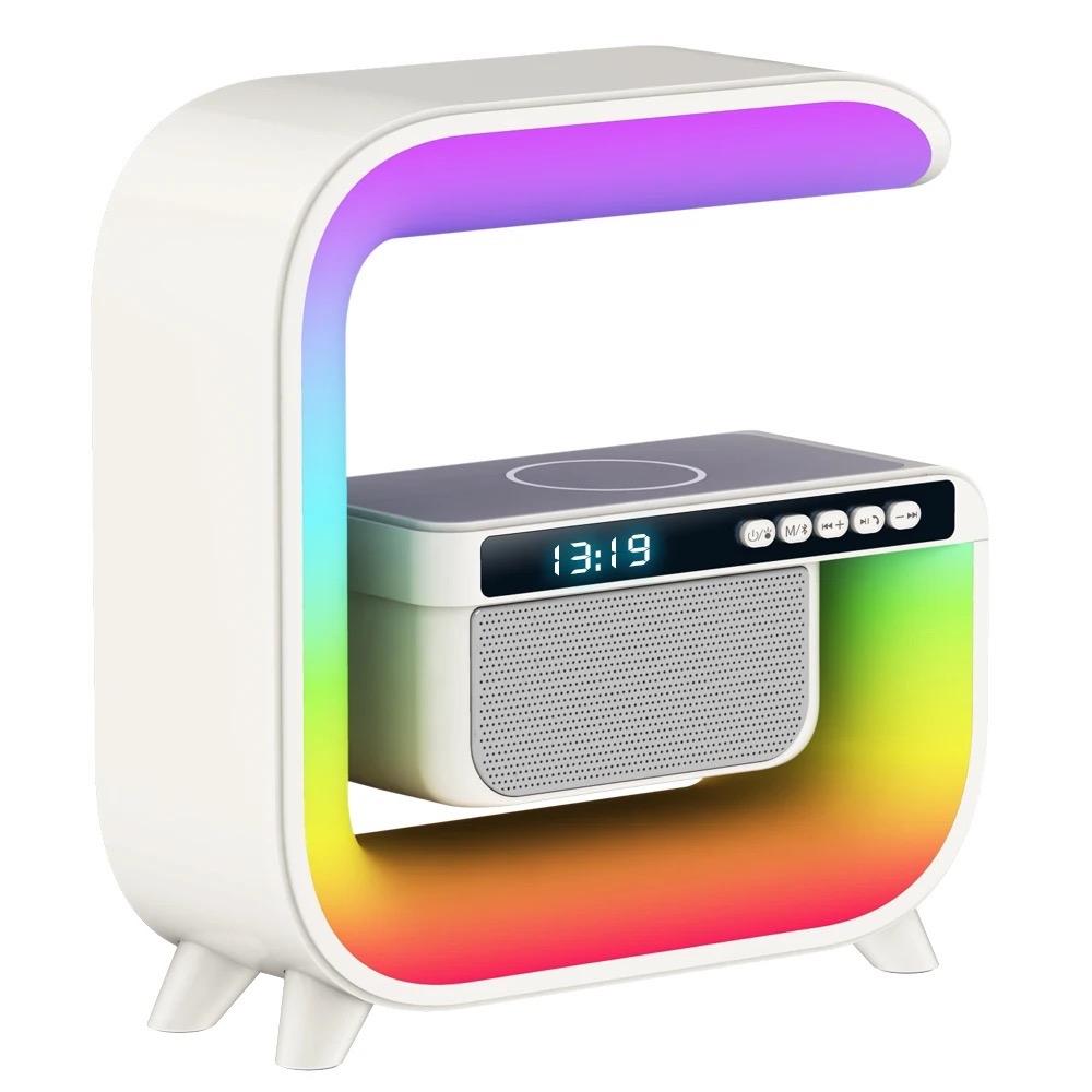 Wireless Charging Speaker,Alarm Clock Intelligent Led Lamp, Multifunctional Wireless Charger Night Light Lamp, Atmosphere Lamp with Bluetoth Speaker for Bedroom, Room Decor, Gift, Party Audio Bluetooth Cable Devices Gadget