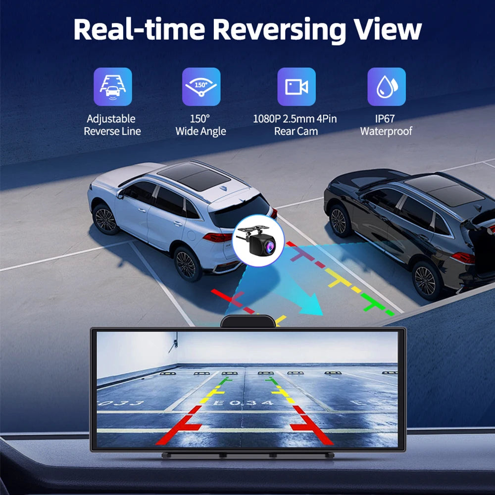Imagebon H70K 11.4" 4K Dashcam Wireless CarPlay & Android Auto Dual Recording WiFi GPS Navigation AI Voice Night Vision Car DVR