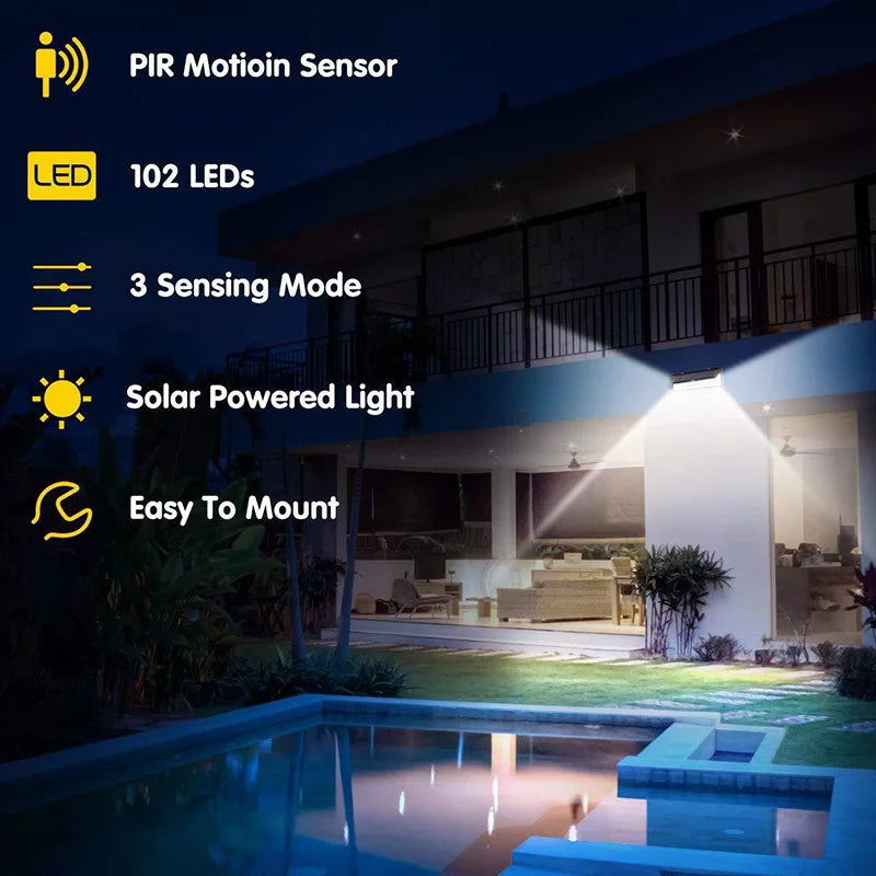 LED Solar Powerful Light Outdoor Motion Sensor Wall Light Waterproof Super Bright Spotlights For Front Door Garage Garden Street