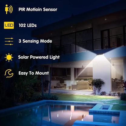 LED Solar Powerful Light Outdoor Motion Sensor Wall Light Waterproof Super Bright Spotlights For Front Door Garage Garden Street