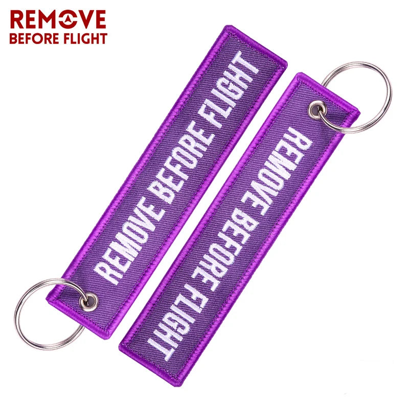 3 PCS/LOT Fashion Jewelry Keychain for Cars Customized Key Chains Purple Embroidery Key Fobs REMOVE BEFORE FLIGHT Key Chain Tag