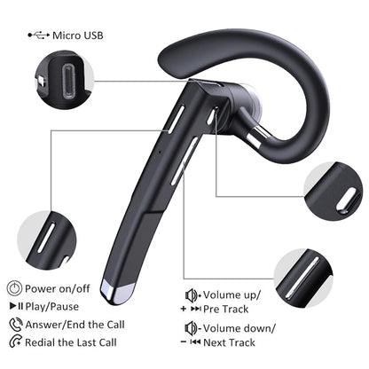 Aimitek Bluetooth 5.0 Single Earphone Wireless Business Sports Headphone Portable Car Headset Earhook Microphone for Smartphone