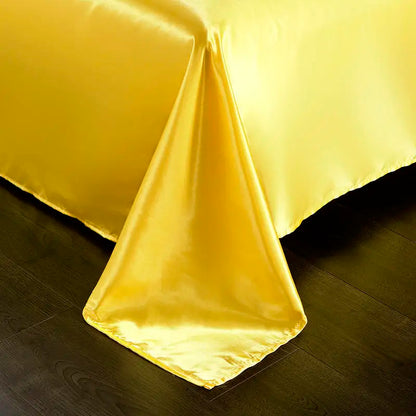 Bonenjoy 1 pc Bed Sheet Yellow Color Plain Dyed Satin Polyester Flat Sheets Queen Size sabanas cama 90 Single Top Sheets