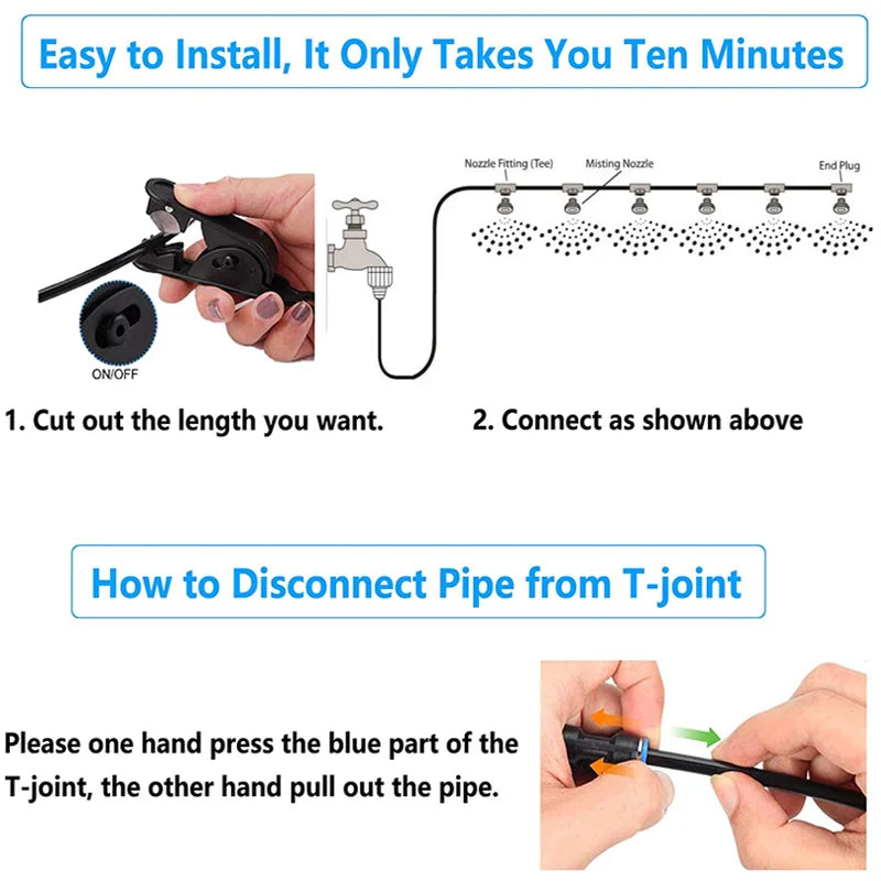 Misting Cooling System Outdoor Water Mist Kit Misting Line+ Quick Pushing Nozzles + Adapter (3/4") Patio Garden Greenhouse