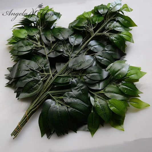 12PCS Green Plants Artificial Banyan Leaf Branch Plastic Tree Rattan landscaping Accessories Wedding Garden Home Christmas Decor