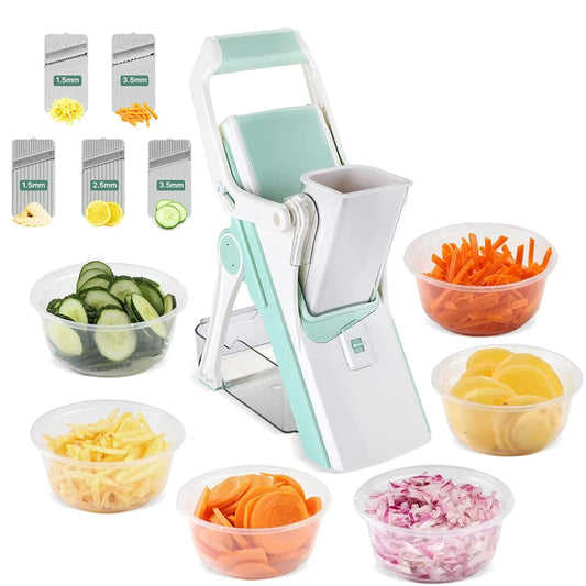 LMETJMA Adjustable Mandoline Slicer Stainless Steel Vegetable Slicer Julienne Safe Vegetable Dicer Onion Carrot Slicer KC0420