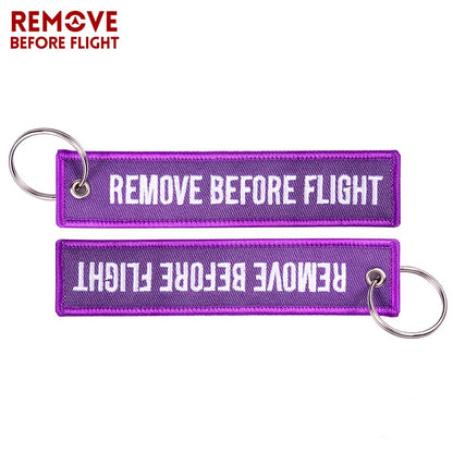 3 PCS/LOT Fashion Jewelry Keychain for Cars Customized Key Chains Purple Embroidery Key Fobs REMOVE BEFORE FLIGHT Key Chain Tag