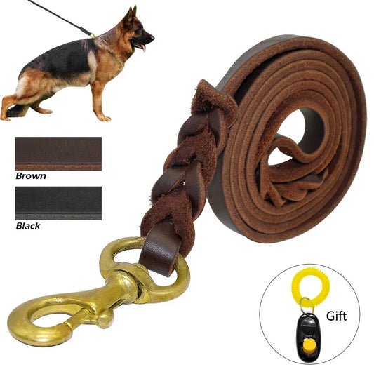 Laisse de chien en cuir tressé laisse d'entraînement de marche pour animaux de compagnie plomb pour chiens de taille moyenne berger allemand cadeau Clicker d'entraînement de chien