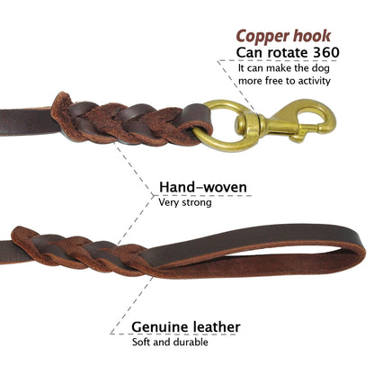 Braided Leather Dog Leash Pet Walking Training Leash Lead For Medium Large Dogs German Shepherd Gift Dog Training Clicker