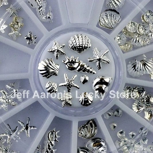 3D Silver Metal Nail Art Decoration Accessories Nail Supplies Wheel Manicure Beauty Tools Shell Conch Starfish Design