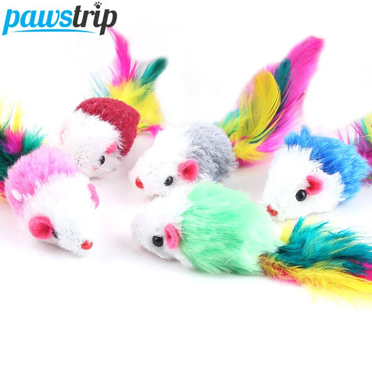 Pawstrip – fausse souris en polaire douce, jouets pour chats, plumes colorées, jouets amusants pour chats, chaton, balle interactive, jouet pour chat, herbe-aux-chats