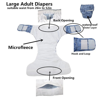 [Sigzagor]XL Adult Cloth Diaper Nappy Urinary Incontinence Pocket Reusable Hook Loop ABDL Age Play 68 to 128 cm 26.7in to 50.4in