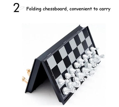 Medieval Folding Classic Chess Set With Chessboard 32 Pieces Gold Silver Magnetic Chess Portable Travel Games For Adults Kid Toy