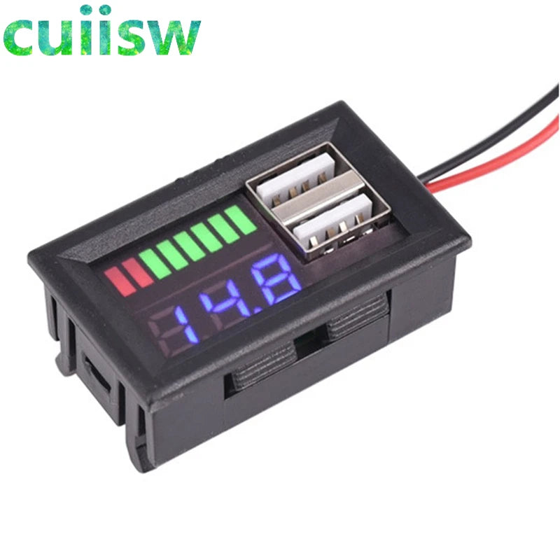 Red LED Digital Display Voltmeter Mini Voltage Meter Battery Tester Panel For DC 12V Cars Motorcycles Vehicles USB 5V2A Outputv