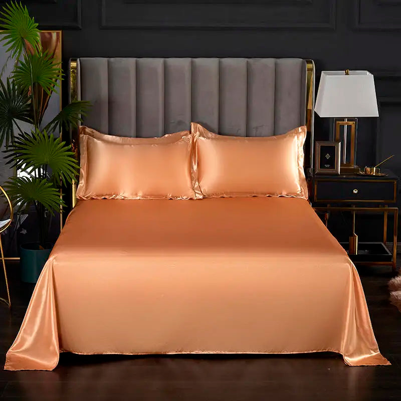 Bonenjoy 1 pc Bed Sheet Yellow Color Plain Dyed Satin Polyester Flat Sheets Queen Size sabanas cama 90 Single Top Sheets