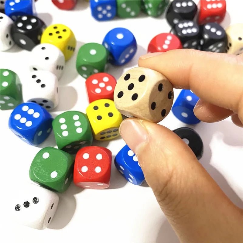 10pcs Wood Dice D6 Sided Dice 16mm Digital number or point Cubes Round Corner For Kid Toys Board Games