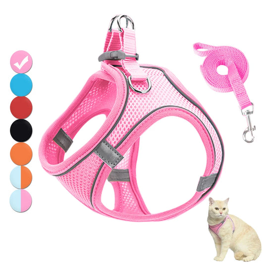 Harnais réfléchissant pour animaux de compagnie, ensemble de harnais et laisses réglables pour chats, petits chiens, carlin, Chihuahua, accessoires pour chats