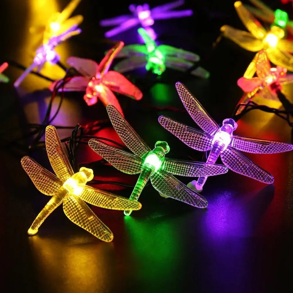 Solar Garlands Light 12m Dragonfly Snowflake Flower Solar Lamp Power LED String Fairy Lights Garden Christmas Decor for Outdoor