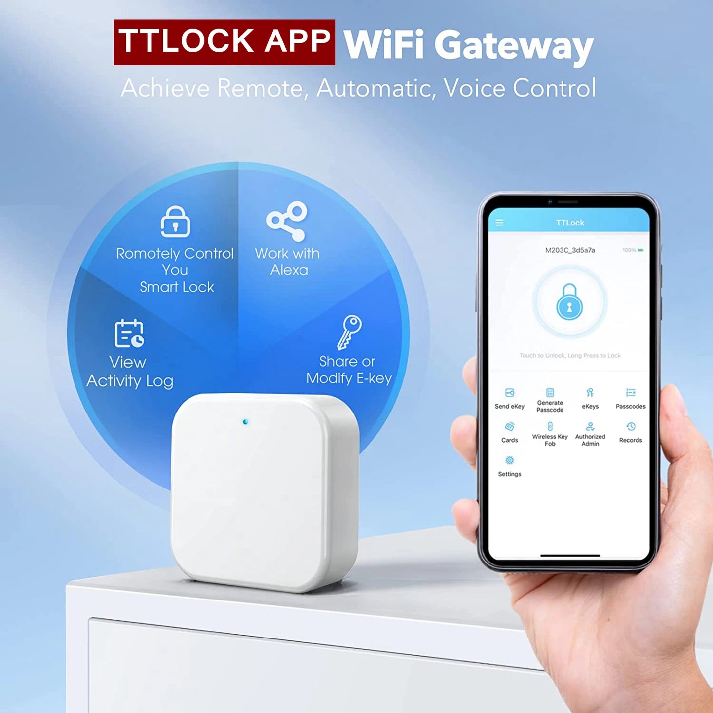 TTLOCK APP G2/G3 WiFi Gateway Hub for Smart Door Lock Unlock Bluetooth to Wi-Fi Converter Voice Control Works with Alexa Home