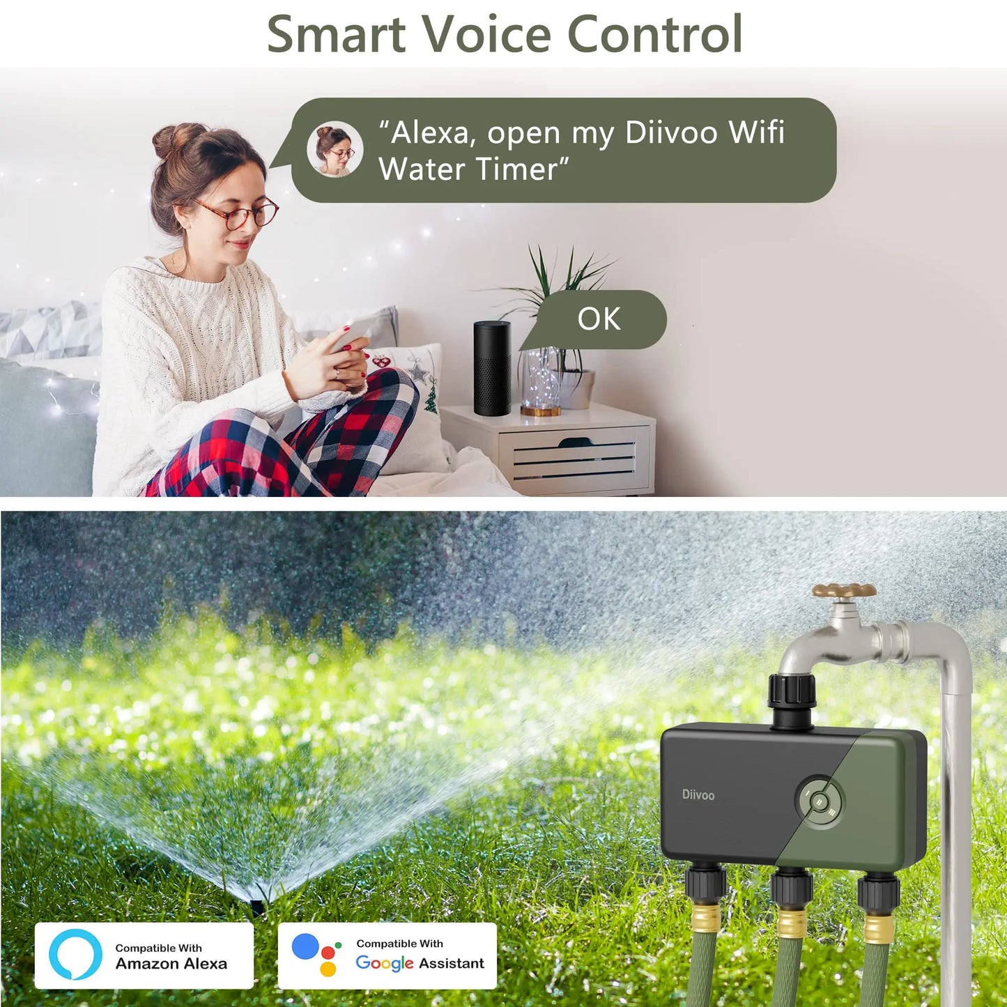 Diivoo 1/2/3 Zone Garden WiFi Water Timer Wifi Automatic Drip Irrigation Controller Water Valve Garden Automatic Watering System