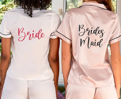 Bridal Personalized Bride Pajamas Set Bridal Pajama Monogram Bride PJ Set Satin Bridesmaids Short Pants Maid of Honor Gifts