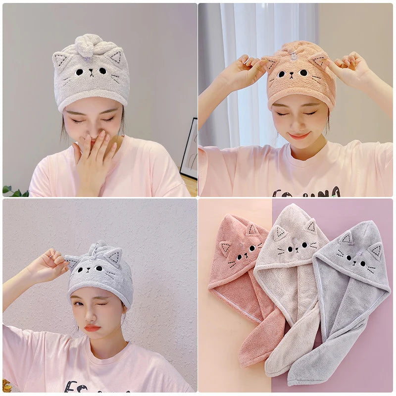 Dry Hair Cap Water Absorbing Coral Wool Cute Cartoon Pattern Facial Headband  Makeup Remover Dry Hair Towel