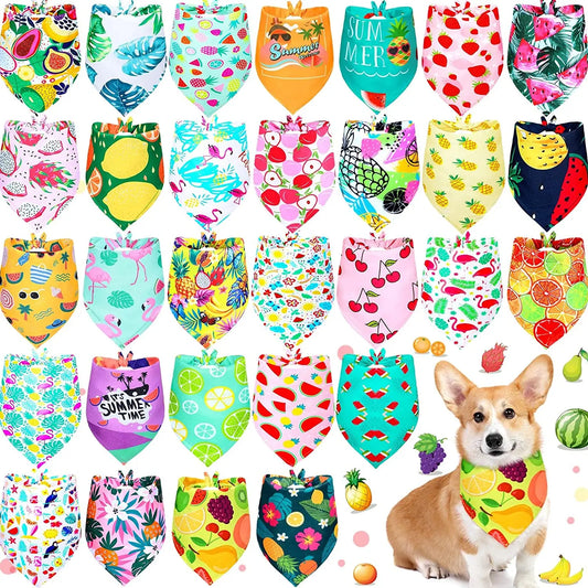 50er-Pack Sommer-Hundehalstücher aus Hawaii, weiche dreieckige Hundeschals aus Polyester, Obst-Bandana mit Blumenmuster für kleine, mittelgroße und große Haustiere