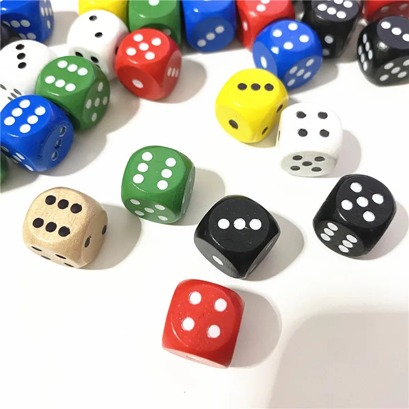 10pcs Wood Dice D6 Sided Dice 16mm Digital number or point Cubes Round Corner For Kid Toys Board Games