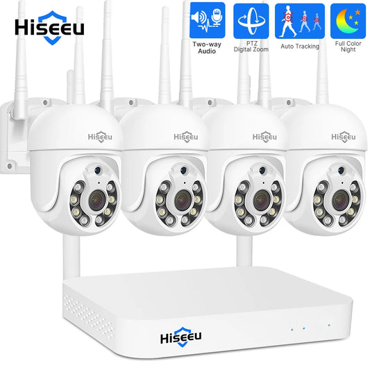 Hiseeu 5MP WiFi CCTV PTZ Kamera Sicherheitssystem Kit 10CH NVR Recorder AI Motion Tracking IP Kamera Set Videoüberwachungssystem