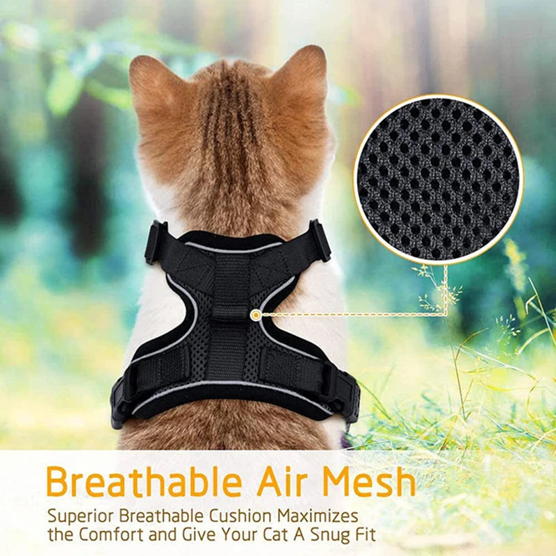 Soft Mesh Small Cat Harness and Leash Set Adjustable Vest Escape Proof for Pet Kitten Easy Control Reflective Puppy Dogs