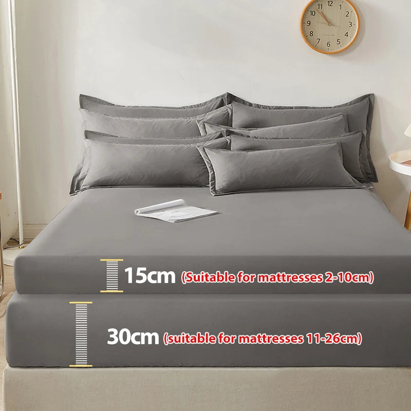 100% Cotton Fitted Bed Sheet with Elastic Band Solid Color Mattress Cover for Single Double King Queen Bed 140/150/160/180x200