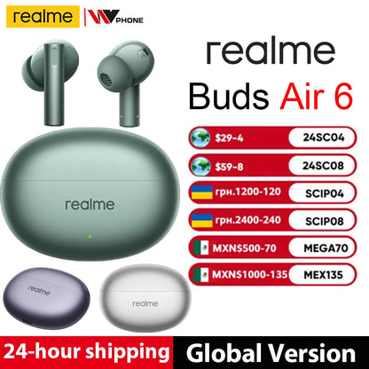 Global Version realme Buds AIR 6 True Wireless Earphone 50dB Active Noise Cancelling Bluetooth5.3 Earphone 40 Hours Battery Life