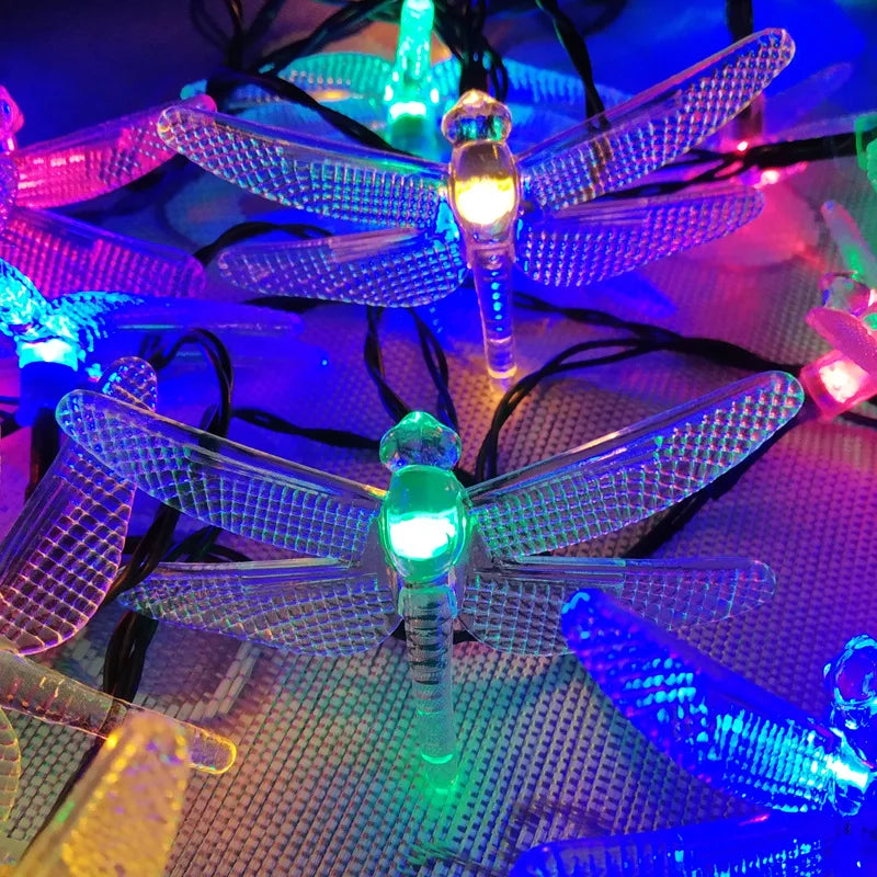 Solar Garlands Light 12m Dragonfly Snowflake Flower Solar Lamp Power LED String Fairy Lights Garden Christmas Decor for Outdoor