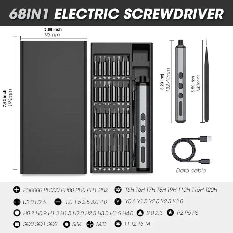 Xiaomi 68 in 1 Cordless Electric Screwdriver Set Precision Magnetic Screw Driver Bits with LED Home Repair Tools