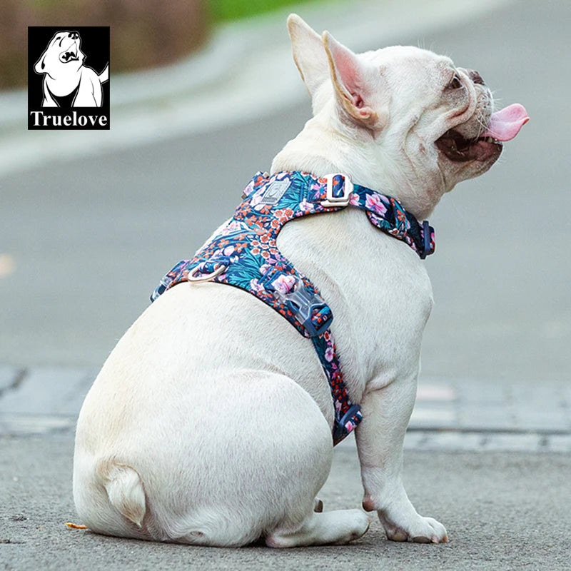 Truelove Dog Harness New Fashion Design Harness for Small Large Dog Cotton Floral Multi Sizes Adjustable Reflective TLH6283