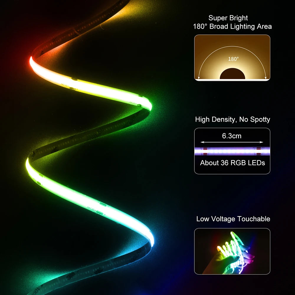 WiFi COB RGB LED Strip Lamp 576leds/m 24V 2-5M Tape Works with Alexa Music Neon Ribbon Flexible Decora Party Lights