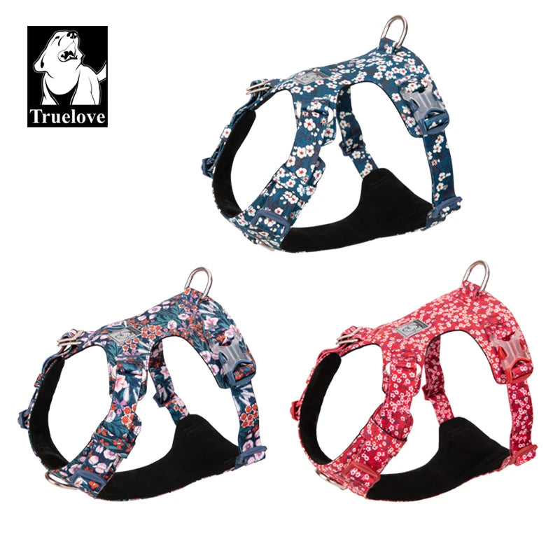 Truelove Dog Harness New Fashion Design Harness for Small Large Dog Cotton Floral Multi Sizes Adjustable Reflective TLH6283