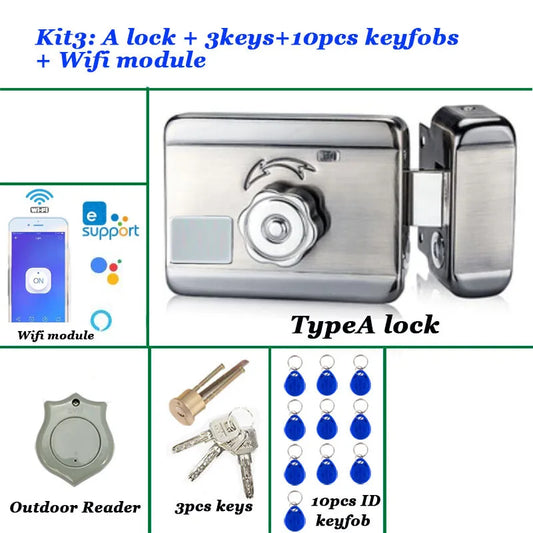 12V Zugangskontrolle Smart Lock 125khz oder drahtlose Fernbedienung Garagentorschloss Exit-Button Sicherheitsschloss Wifi Entsperren AutoLock