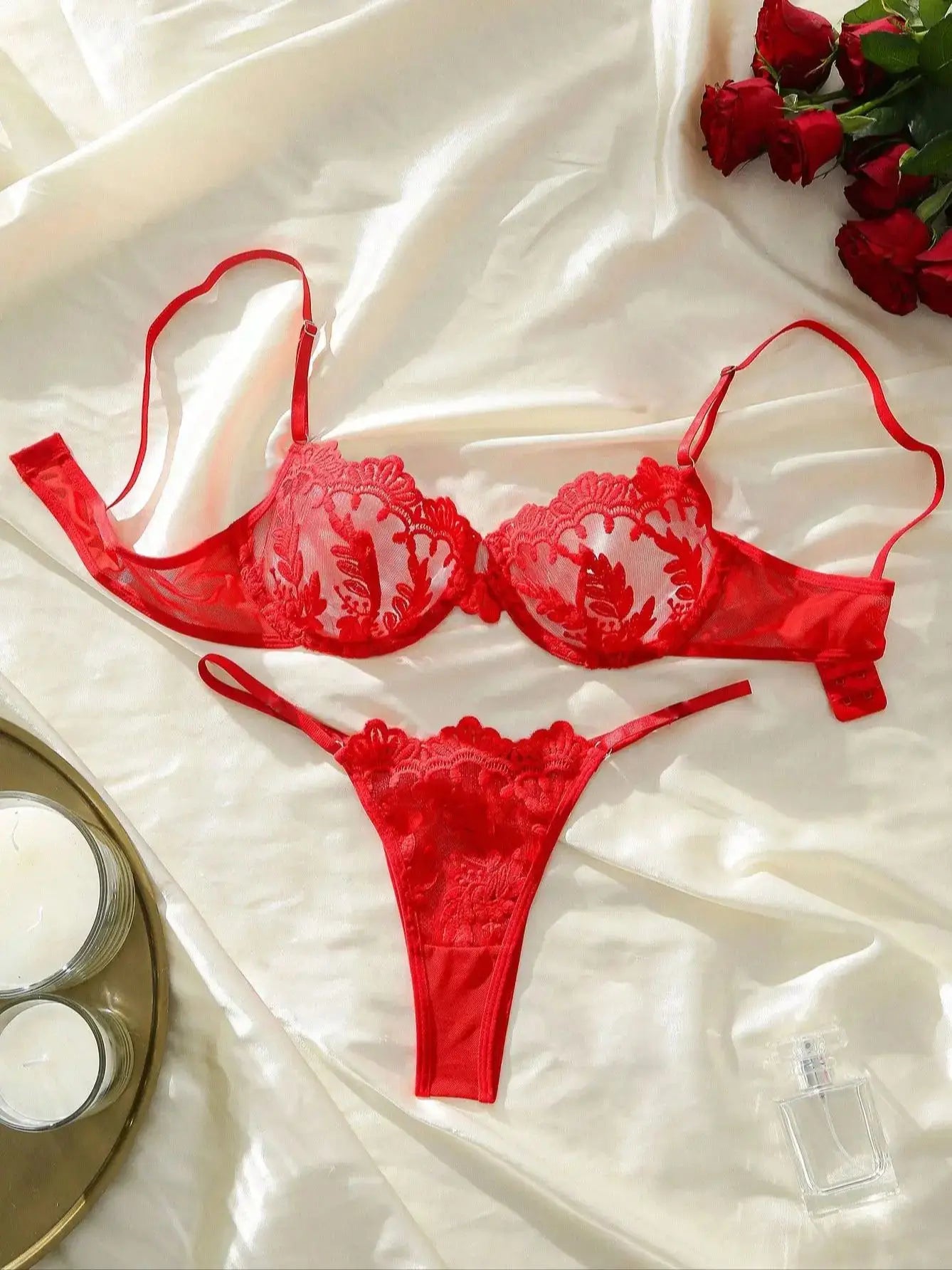 Blumenschlauch, bestickt, ohne Polsterung, BH und Tangas, Dessous-Set mit Bügel, Dessous und Unterwäsche für Damen, Victoria's Secret