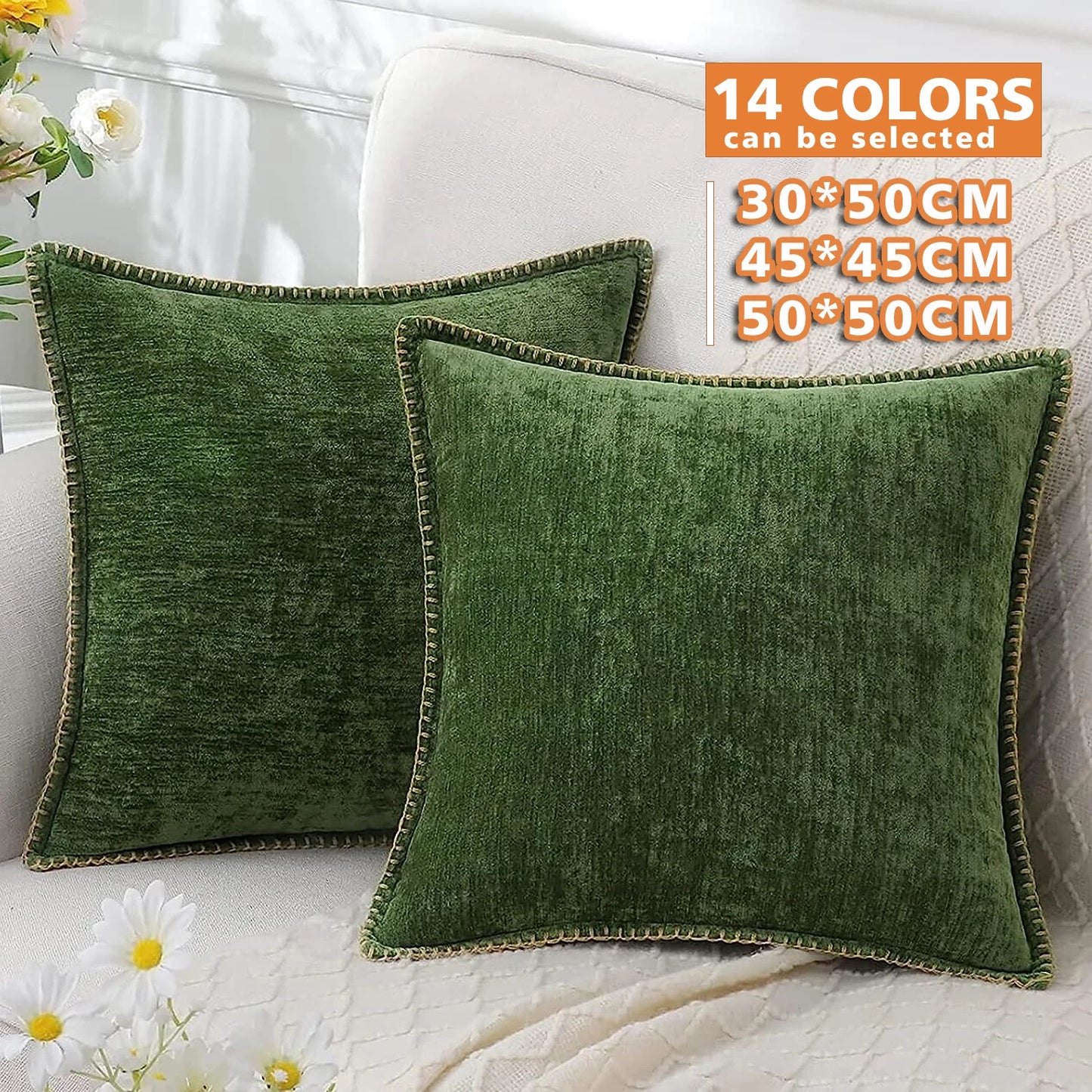 Chenille Cushion Cover Green Throw Pillow Covers Decorative Pillows for Sofa Living Room Home Decoration Back Cushion Luxury Red