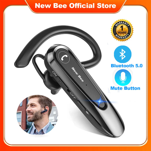 New Bee B45 Kabelloses Headset Bluetooth 5.0-Ohrhörer mit zwei Mikrofonen und Stummschaltung, Freisprecheinrichtung, CVC8.0-Rauschunterdrückung für geschäftliche Fahrten