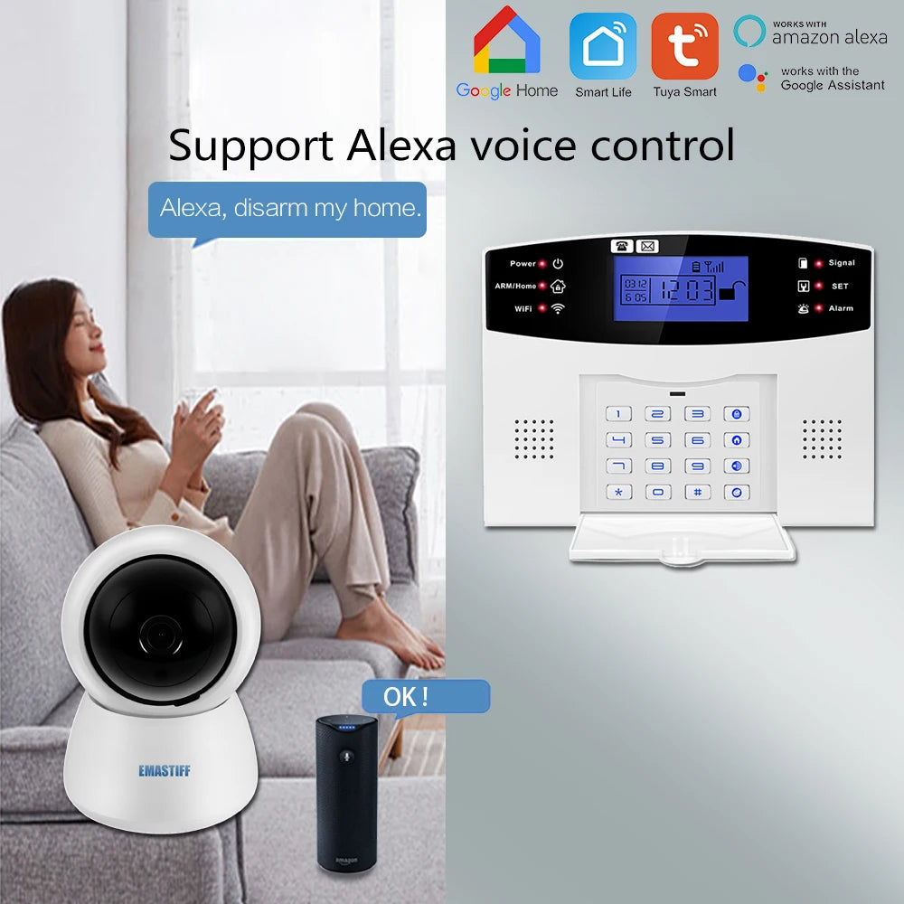 IOS Android APP Wireless Wired Home Security Tuya WIFI GSM Alarm System Intercom Remote Control Autodial Siren Sensor Kit