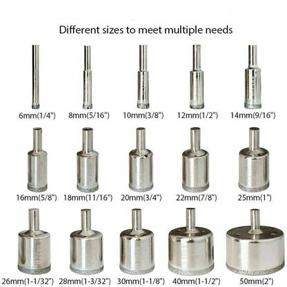 10/15pcs Set Tile drill bit Set Diamond Coated  Tile Marble Glass Ceramic Hole Saw Drilling Bits Power Tools Accessories