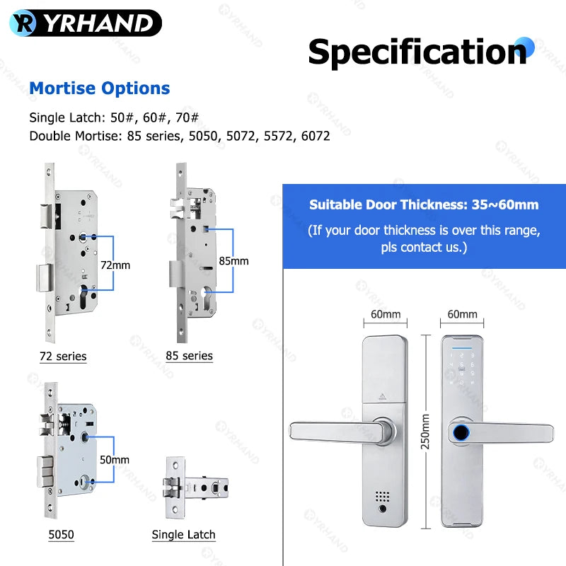 YRHAND K7S New Tuya Wifi Sliver fechadura eletronico digital Biometric Fingerprint Lock App Remote Waterpoof Smart Door Lock