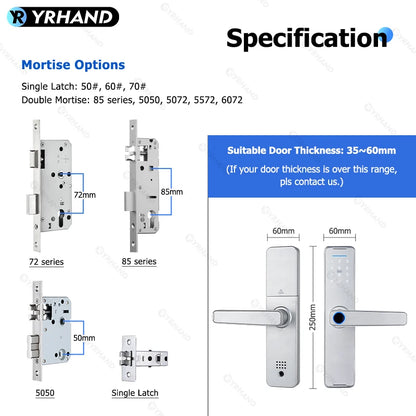 YRHAND K7S New Tuya Wifi Sliver fechadura eletronico digital Biometric Fingerprint Lock App Remote Waterpoof Smart Door Lock