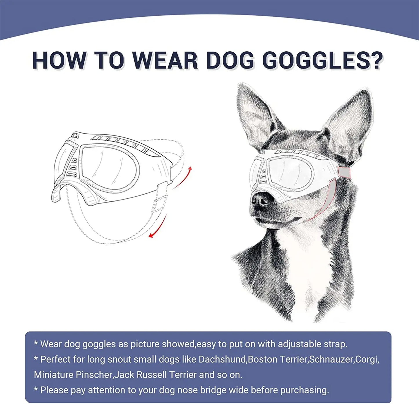 ATUBAN Dog Goggles,Dog Glasses for Puppy Breed Dog,Windproof,Waterproof and Durable,UV Sunglasses with Adjustable Straps,Silver