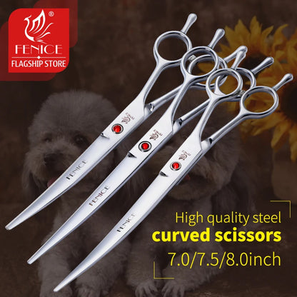 Fenice 7.0 /7.5 /8.0 inch Professional Pet Grooming Shears Dogs Curved Scissors for Dog Beauty