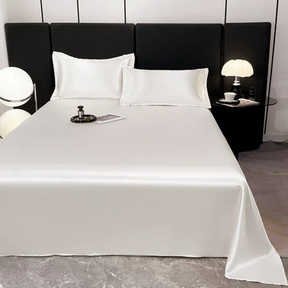 Satin Sheets Hotel Luxury Silky 1pcs King Queen Size Luxury Bedspread Soft Solid Color Flat Sheet Polyester Bed Sheet