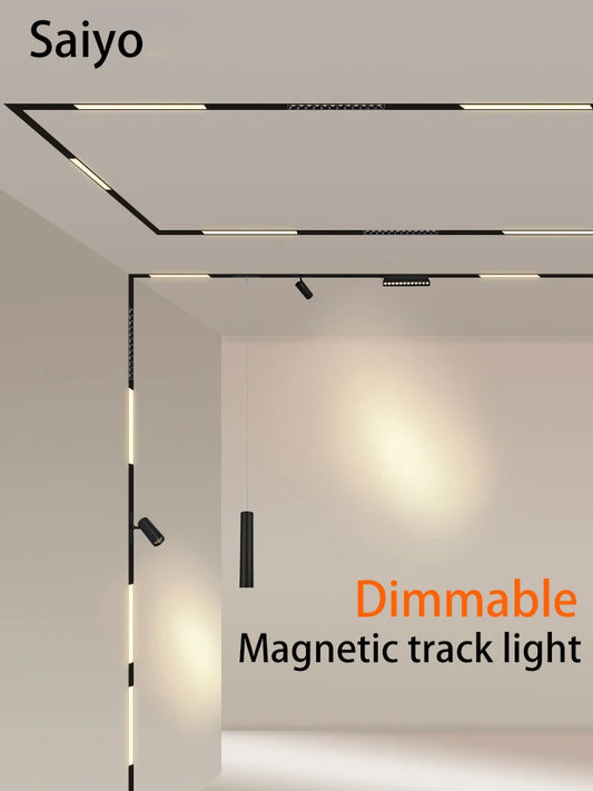 Saiyo LED Magnetic Track Light Dimmable Recessed Rails System Black Lighting Fixture Smart Spotlight Floodlight Pendant Lamp