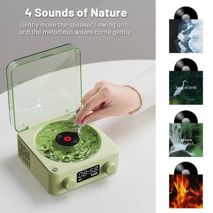 Retro Vinyl Record White Noise Bluetooth Speaker Projection Atmosphere Lamp Portable Vintage Sleep Aid Subwoofer with RGB Light